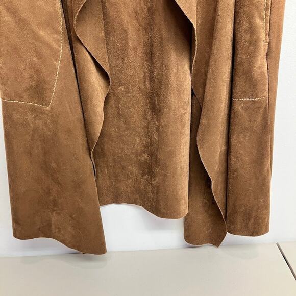 Boho Chic Faux Brown Suede Open Front Draped Vest Womens Size XS Festival  NWT - Picture 5 of 10